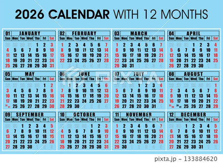 Simple calendar template illustration for the year 2026 133884620