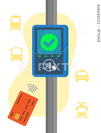 Cashless ticketing. Public transport. Online payment system in public transportation stock illustration 133884909