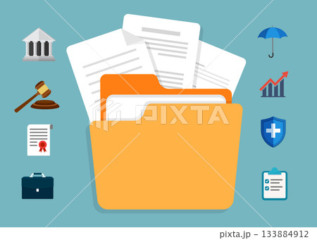 Contract document icon in flat style stock illustration. 133884912