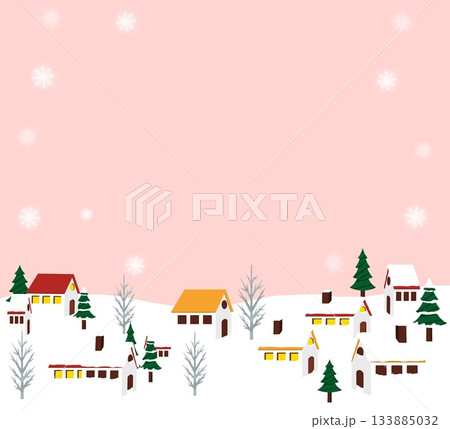 寒中見舞い 冬の雪降る街並み 寒中見舞い 冬の雪降る街並み 133885032