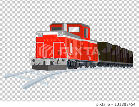 線路を走る赤いディーゼル機関車のイラスト 133885454