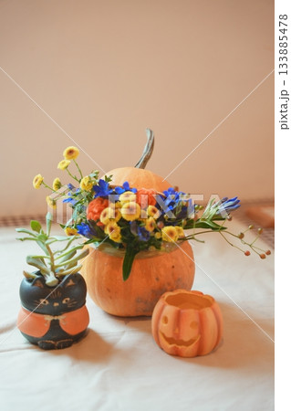 ハロウィンのかぼちゃと小さなカボチャ ハロウィンのかぼちゃと小さなカボチャ 133885478