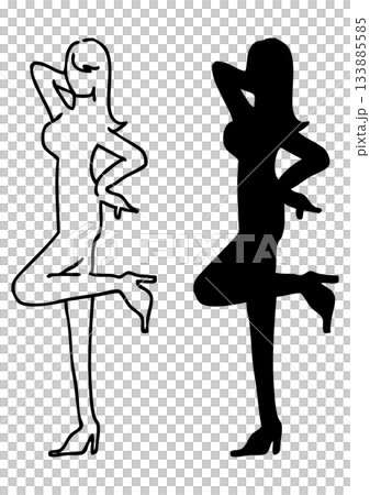 女性全身輪廓線描圖，時尚姿勢女性圖示集 133885585