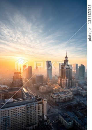 City sunrise scenes, Bright morning over skyscrapers, Sunrise illuminating urban glass structures brightly, Morning light bathes towering buildings amidst city hustle and bustle City sunrise scenes, Bright morning over skyscrapers, Sunrise illuminating urban glass structures brightly, Morning light bathes towering buildings amidst city hustle and bustle 133885598