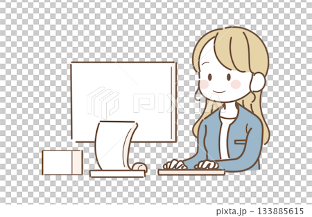 Female office worker using a computer Female office worker using a computer 133885615