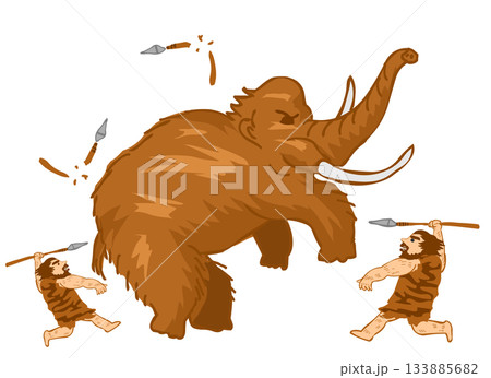 マンモスと戦う縄文時代の人のイラスト マンモスと戦う縄文時代の人のイラスト 133885682