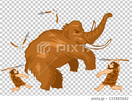 マンモスと戦う縄文時代の人のイラスト マンモスと戦う縄文時代の人のイラスト 133885682