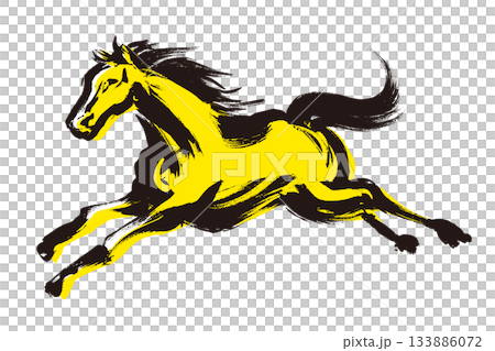 筆で描いたダイナミックに走る馬のアートなイラスト 133886072