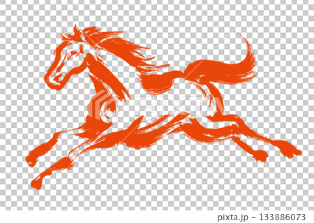 Artistic brush-drawn illustration of a dynamically running horse 133886073