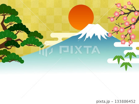 年賀状の背景 富士山と松竹梅 ハガキ横 年賀状の背景 富士山と松竹梅 ハガキ横 133886452