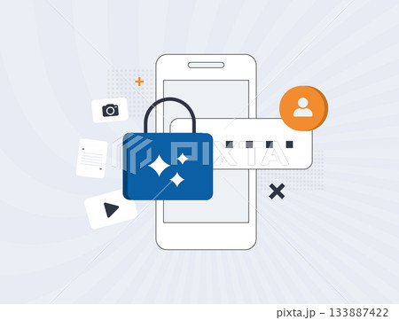 Passkey authentication - passwordless login biometric device security. User account ai protection, modern identity access across platforms replacing passwords 2026. Isolated flat vector illustration 133887422
