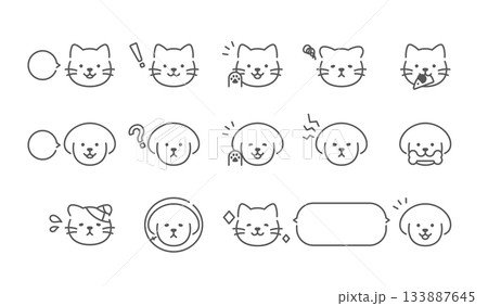 かわいい犬と猫の表情アイコンセット 133887645