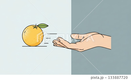 手を伸ばす、受け取るみかん 133887720