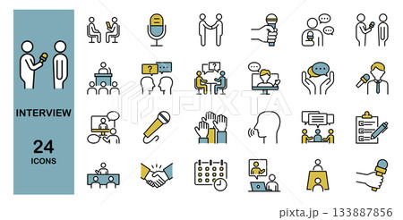 インタビューや面接　ラインアイコンセット　カラー 133887856