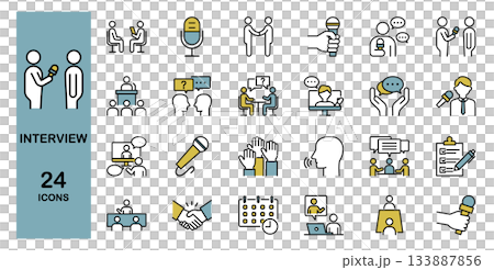 インタビューや面接　ラインアイコンセット　カラー 133887856