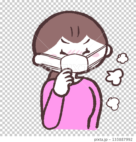 戴著口罩咳嗽的女子插圖 133887992