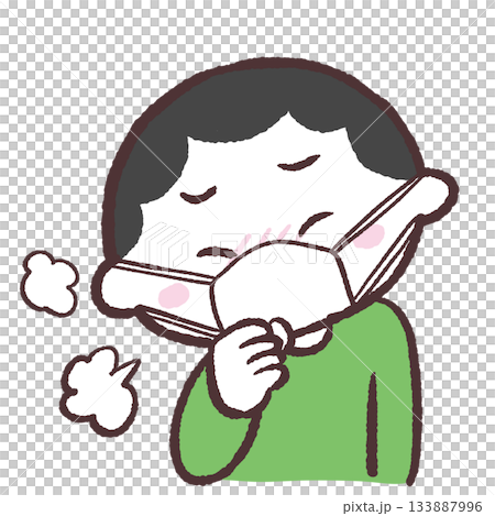 Illustration of a boy wearing a mask coughing 133887996