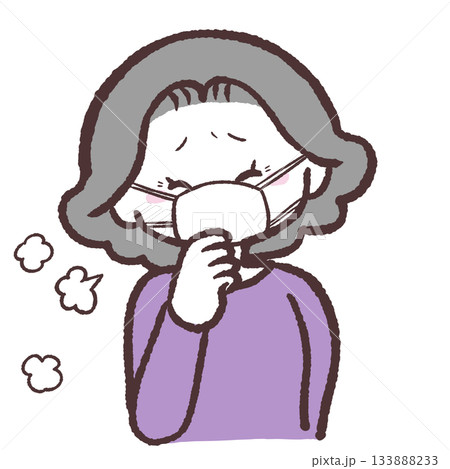 咳をするマスクのシニア女性のイラスト 133888233
