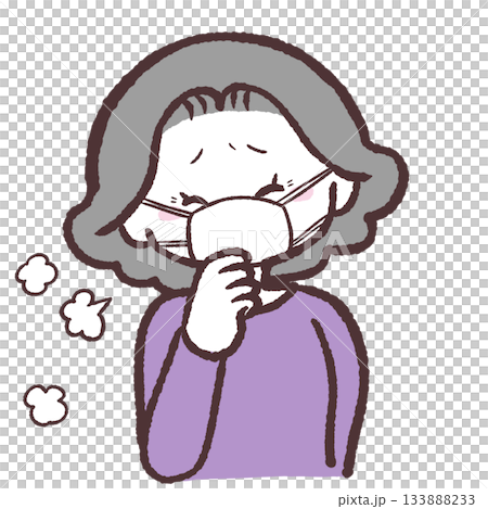 咳をするマスクのシニア女性のイラスト 133888233