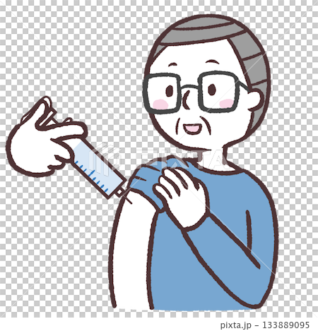 Illustration of a senior man relaxing and getting an injection Illustration of a senior man relaxing and getting an injection 133889095