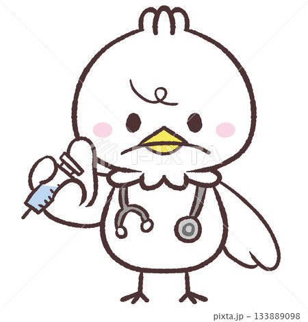 ムッとして注射を持つ白い鳥のイラスト 133889098