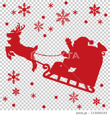 Santa Claus and reindeer sleigh silhouette, snowflakes and red background Santa Claus and reindeer sleigh silhouette, snowflakes and red background 133889165