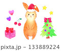 クリスマス 可愛いうさぎの手描きイラスト 女の子 リボン 赤ちゃん 子供向け パステル 色鉛筆 133889224