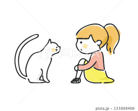 猫と子供のイラスト 133889406
