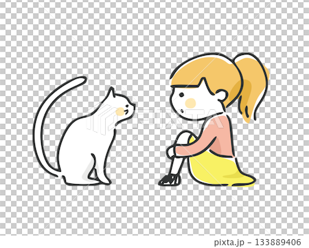 Cat and child illustration 133889406