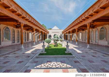 Courtyard with carved wooden columns at Istiklal Harbi Shehitler Abidesi War of Independence Martyrs' Monument, Konya, Turkey. Courtyard with carved wooden columns at Istiklal Harbi Shehitler Abidesi War of Independence Martyrs' Monument, Konya, Turkey. 133889482