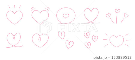 落書きのようなラフな手描きのハートアイコンセット ピンク 133889512