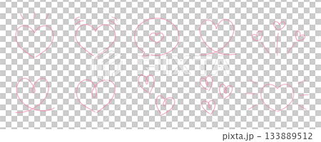 落書きのようなラフな手描きのハートアイコンセット ピンク 133889512