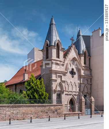 St. Paul's Church exterior with twin spires under blue sky in Konya, Turkey 133889527