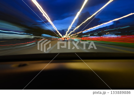 Road view while driving, shot from inside the car. 133889886