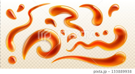 Liquid caramel splashes set on transparent Liquid caramel splashes set on transparent 133889938