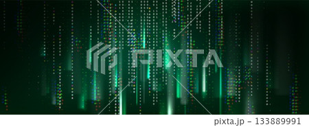 Green matrix code background with binary numbers 133889991