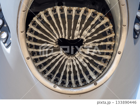 Rear view of engine nacelle with protective exhaust cover 133890446