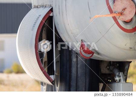 Close-up of propeller mechanism on preserved military aircraft 133890484