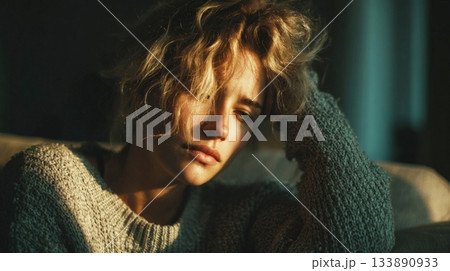 Young woman contemplating, experiencing sadness and loneliness 133890933