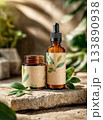 Skincare beauty products on stone with leaves 133890938