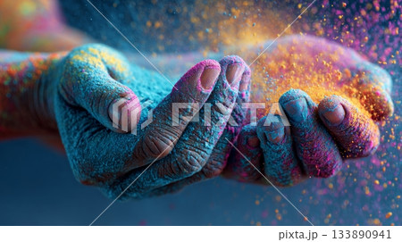 Hands holding vibrant dry colorful powder for holi festival 133890941