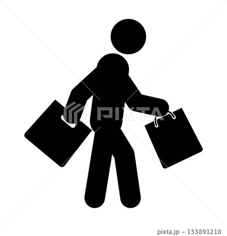 Shopping icon pictogram customer with bags glyph vector illustration 133891218