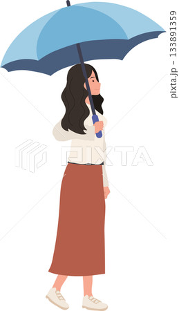Umbrella girl walking outdoors stylish female character in minimal flat illustration 133891359