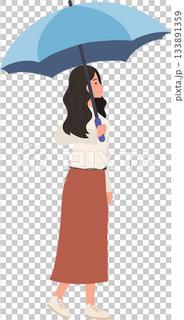 Umbrella girl walking outdoors stylish female character in minimal flat illustration 133891359