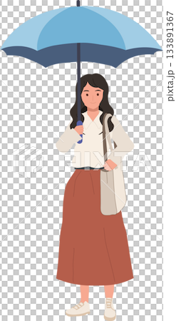rainy weather woman holding umbrella flat design character in casual outfit 133891367