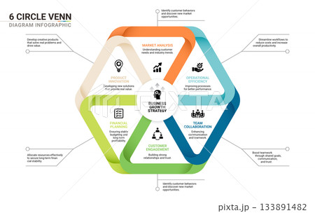 Venn diagram origami infographic template for business 6 options presentation with icon elements template 133891482
