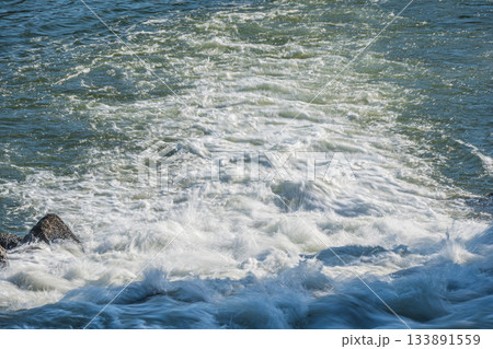 三栖洗堰から宇治川へ注ぎ込む急流　京都市伏見区 133891559