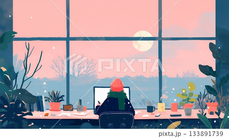 テレワーク／リモートワーク（場所に縛られない働き方）（POPな表現）