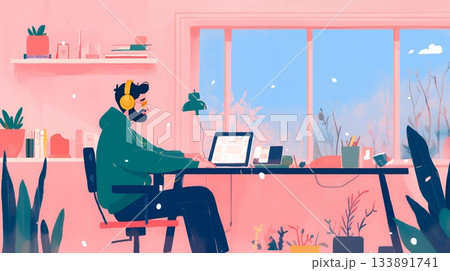 テレワーク／リモートワーク（場所に縛られない働き方）（POPな表現）