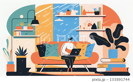 テレワーク／リモートワーク（場所に縛られない働き方）（POPな表現）